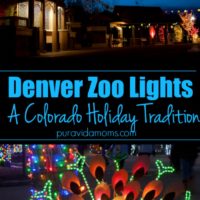 Two separate images showing Denver Zoo's holiday lights.