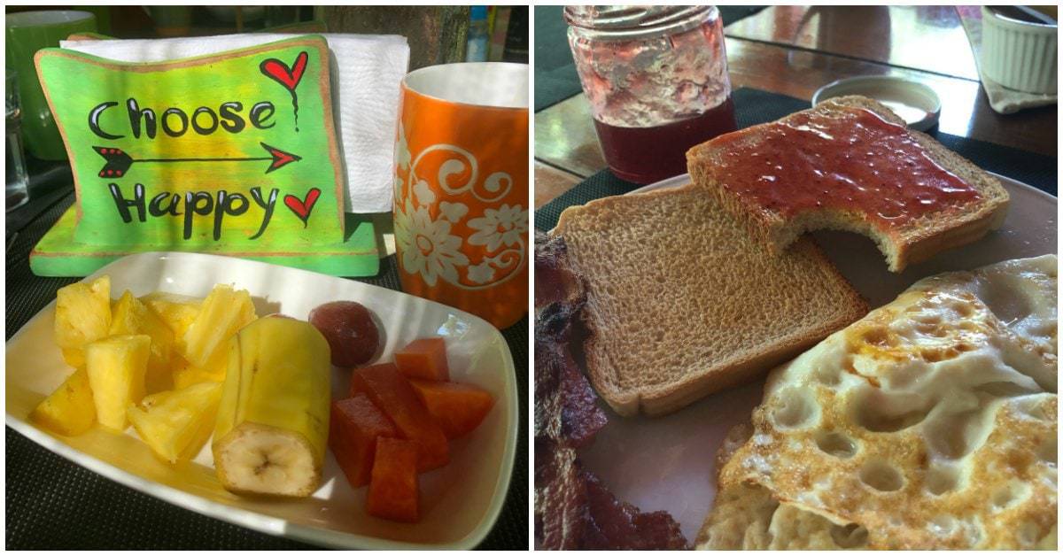 Fruit, eggs, toast and jam breakfast in Costa Rica