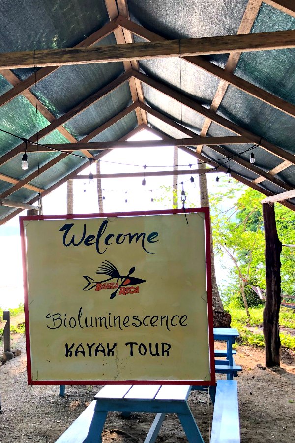 Sign indicating bioluminescence kayak tour