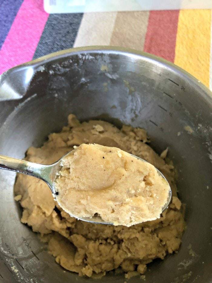 Finnish spoon cookie dough mounded on a spoon.