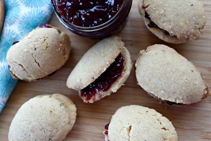 finnish cookies with jar of cloudberry jam