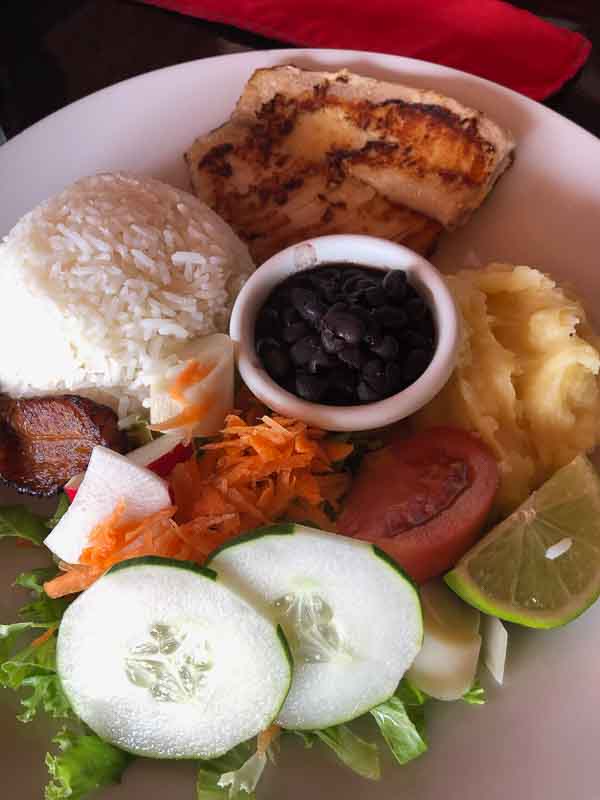 plate of costa rican food with white rice