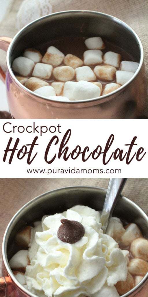 Crockpot hot chocolate with marshmallows.