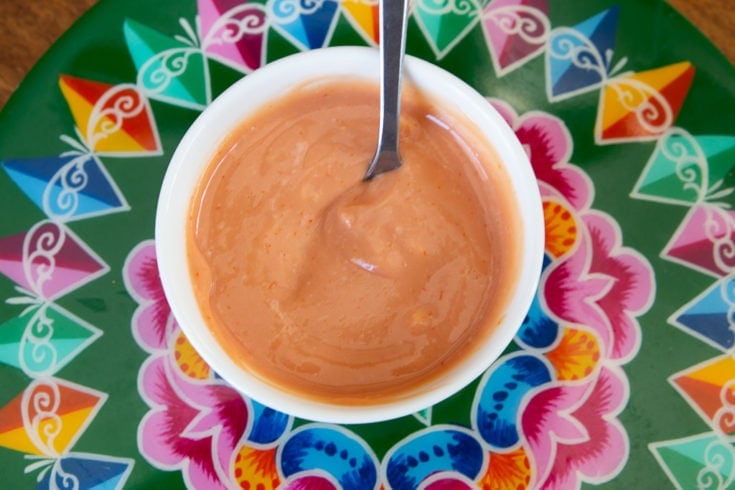 Costa Rican pink sauce for dipping fried appetizers.