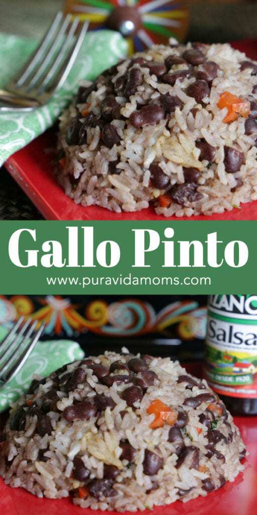 Gallo pinto in a red serving bowl.