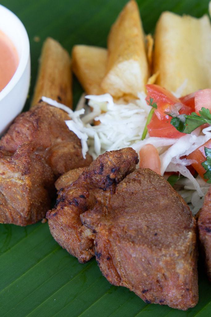 Costa Rican fried pork belly appetizer.