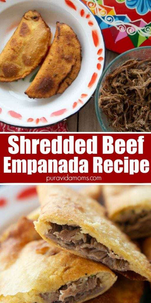 The shredded beef empanada on a serving plate.