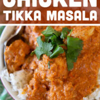 The Tikka Masala served over rice.