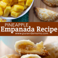 The pineapple empanadas with a large bowl of cut up pineapple.