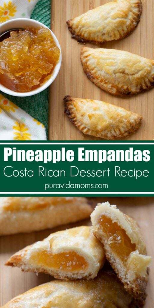 Pineapple empanadas with a small bowl of the filling on the side.