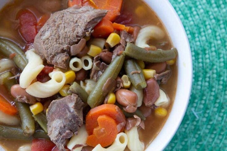 Close-up of hearty vegetable beef stew.