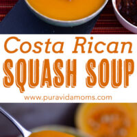 Costa Rican squash soup in a bowl with a spoon.