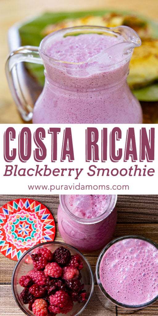 Costa Rican BlackBerry smoothie and a large glass pitcher.