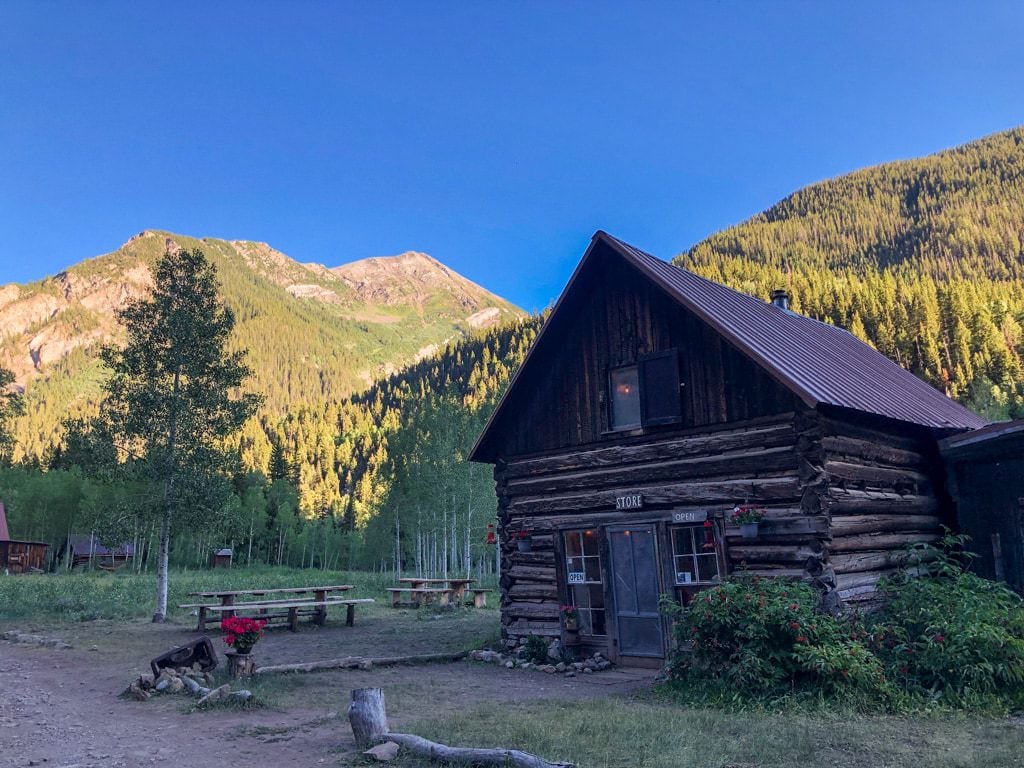 ghost town of crystal general store at sunset in summer