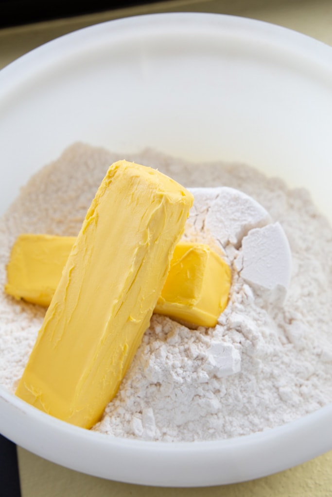flour and butter in a bowl