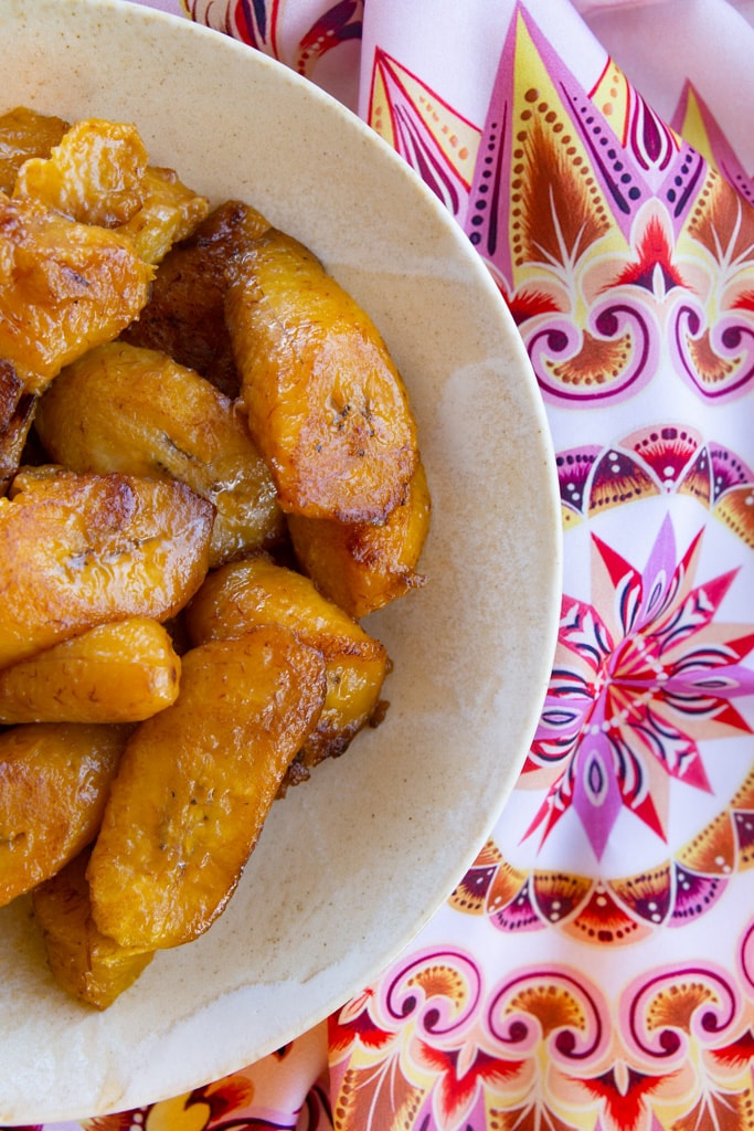 fried plantains in a white bowl